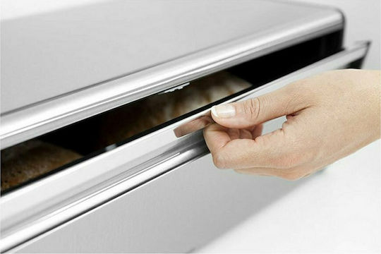 Brabantia Fall Front Bread Bin Bread Box with Lid Metallic Silver 46.5x25x18.7cm