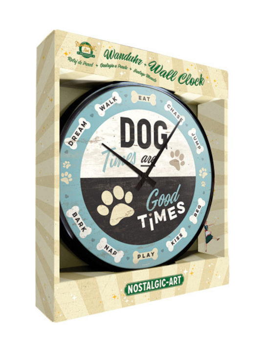 Nostalgic Art Dog Times Silent Wall Clock Metallic Multicolour Ø31cm