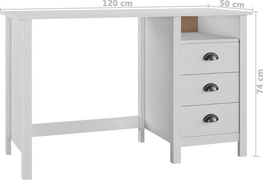 Birou Hill din Lemn Masiv Alb 120x50x74 cm