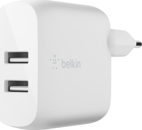 Belkin Charger with 2 USB-A Ports and Cable Lightning 24W Whites (Boost Charge)