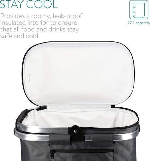 Navaris Insulated Picnic Basket with Folding Handle 27lt in Black Color