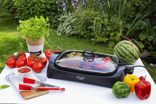 Adler AD-6610 Tabletop Electric Grill With Grate and Smooth Plate Max Power 3000W With Lid and Adjustable Thermostat 40x30cm
