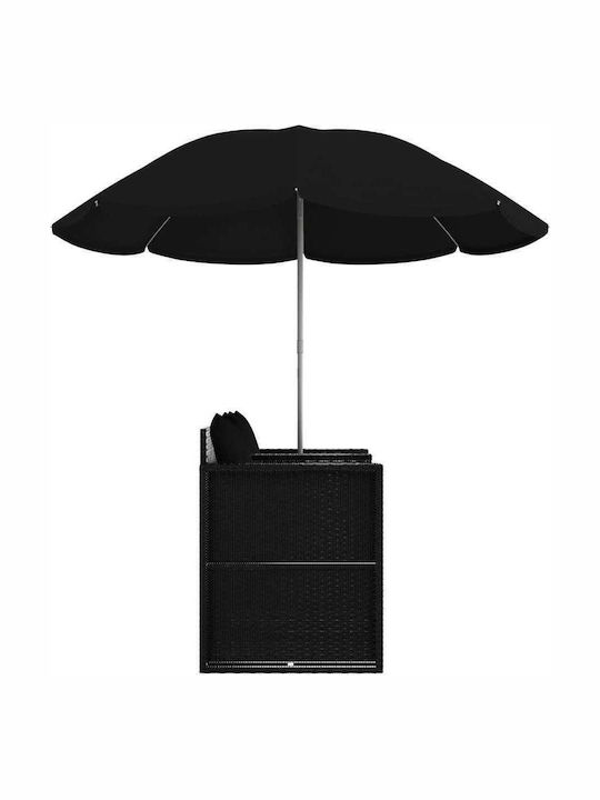 Liegestuhl-Bett Doppel Rattan mit Kissen & Sonnenschirm Schwarz 130x58x77cm.
