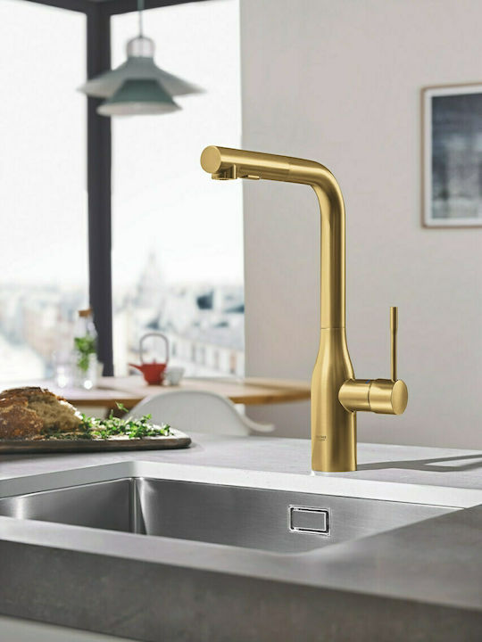 Grohe Essence Tall Kitchen Faucet Counter with Shower Brushed Cool Sunrise