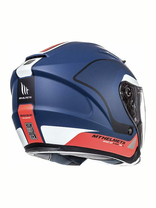 MT Avenue Crossroad Matt Pearl White/Dark Blue/Red Motorcycle Helmet Jet ECE 22.05 1300gr with Sunvisor