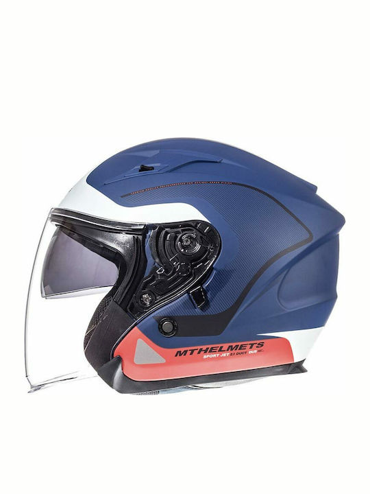 MT Avenue Crossroad Matt Pearl White/Dark Blue/Red Motorcycle Helmet Jet ECE 22.05 1300gr with Sunvisor