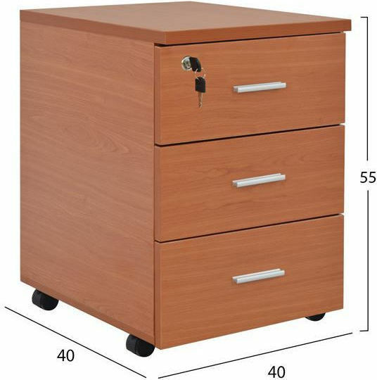 Vance Wooden Office Drawer with Wheels and Lock Cherry 40x40x55cm