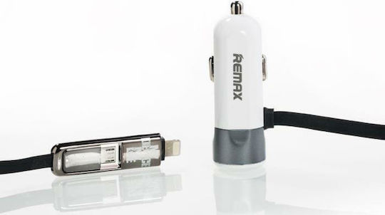 Remax RCC-102 Φορτιστής Αυτοκινήτου 3.4A με μία Θύρα: 1xUSB μαζί με Καλώδιο Lightning / Micro-USB Μαύρο Χρώμα
