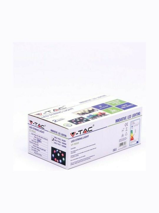 V-TAC Στεγανή Γιρλάντα Φωτισμού LED IP44 5m με 10 Λάμπες Θερμό Λευκό