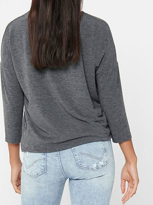 Women's Blouse with 3/4 Sleeve & Boat Neckline Gray