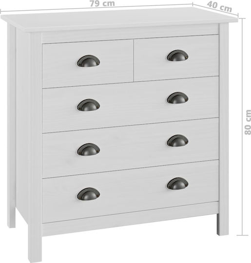 Hill Chest of Drawers of Solid Wood with 5 Drawers White 79x40x80cm