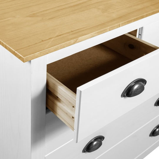 Hill Chest of Drawers of Solid Wood with 5 Drawers White 79x40x80cm