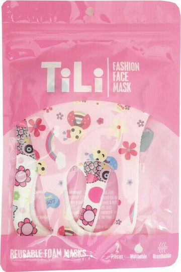 Tili Fashion Face Mask Μάσκα Προστασίας Υφασμάτινη για Παιδιά Ροζ / Λευκό 2τμχ