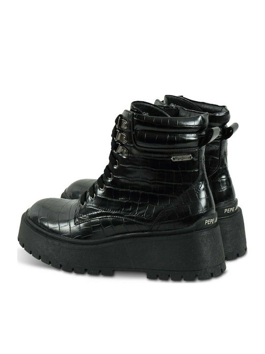 Bobbing Croco Women's Patent Leather Ankle Boots with Medium Heel Black