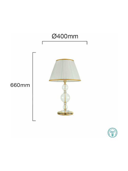Ondaluce Bach Glass Table Lamp for Socket E27 with White Shade and Transparent Base