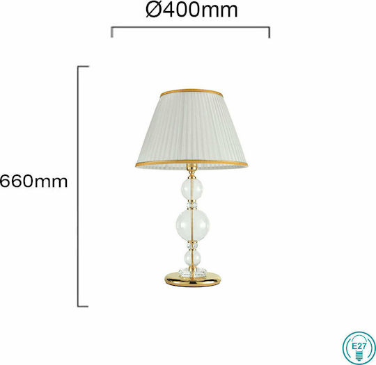 Ondaluce Bach Glass Table Lamp for Socket E27 with White Shade and Transparent Base