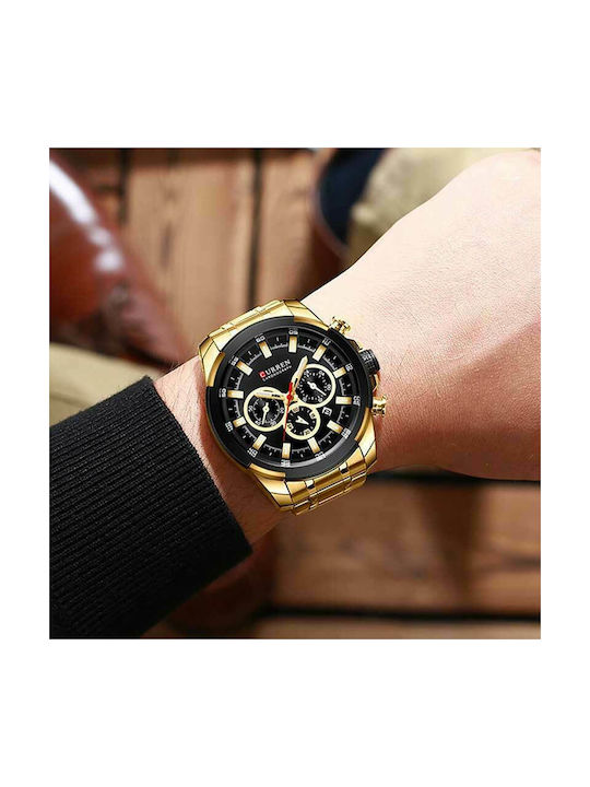 Curren Watch Chronograph Battery with Gold Metal Bracelet