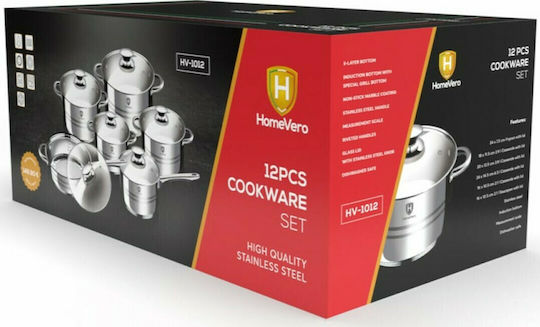 HomeVero Set de vase de gătit din oțel inoxidabil argintiu 6 buc