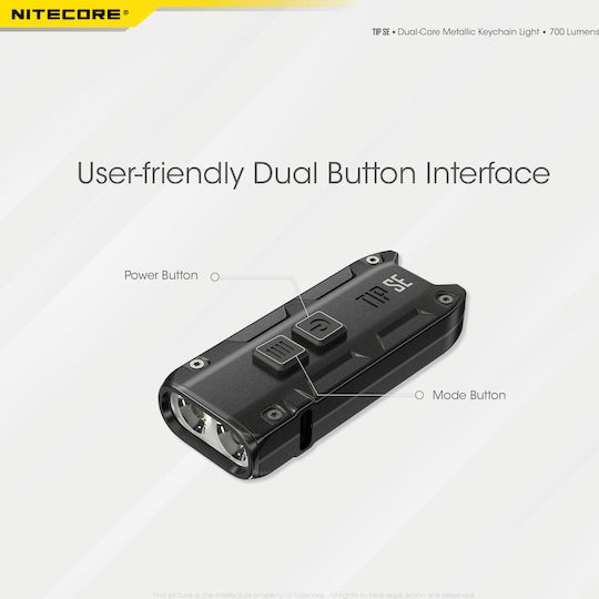 NiteCore Презареждащ се Ключодържател Фенер LED IP54 с Максимална Яркост 700лм Tip SE Черен Черен