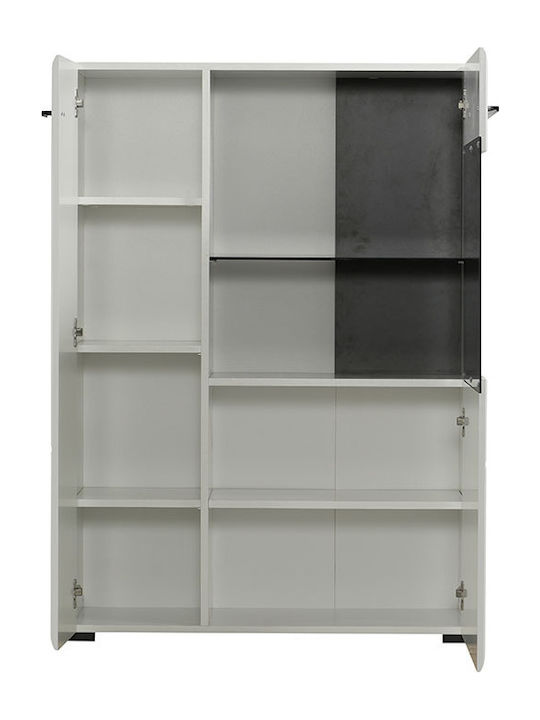 Trentino 2K VS1 Living Room Display Cabinet made of Particle Board with Glass and Lighting White / Black / White Lacquer 57.5x35x124cm