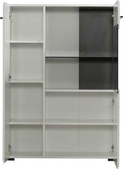 Trentino 2K VS1 Living Room Display Cabinet made of Particle Board with Glass and Lighting White / Black / White Lacquer 57.5x35x124cm
