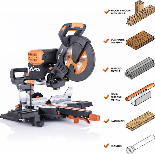 Evolution Φαλτσοπρίονο Ρεύματος Συρόμενο με Ισχύ 2000W & Δίσκο Κοπής Διαμέτρου 255mm