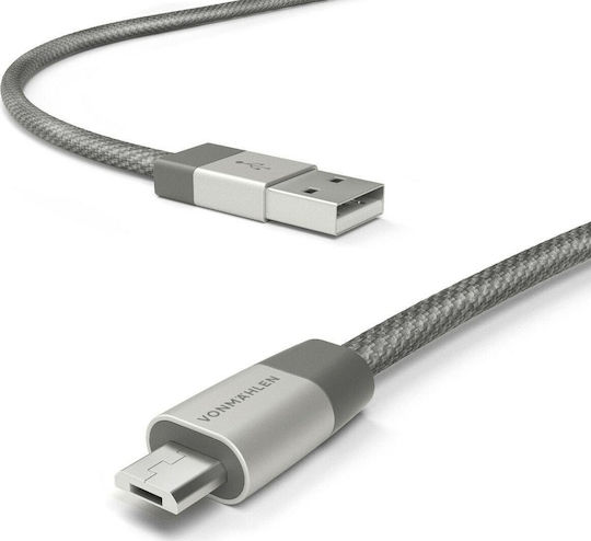 Vonmählen Braided / Retractable USB 2.0 to micro USB Cable Ασημί 1m (E070P0014)