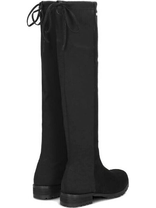 Suede Over the Knee Women's Boots with Laces Amy Hight Black