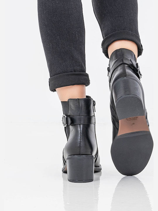 Women's Leather Medium Heel Chelsea Boots Black