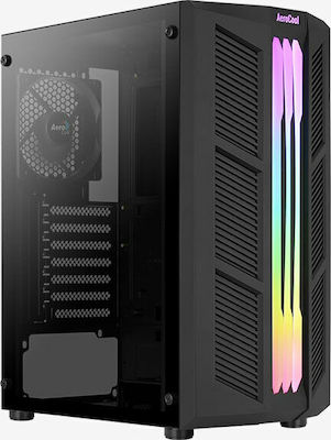 Aerocool Prime v1 Gaming Midi Tower Computer Case with Window Panel and RGB Lighting Black