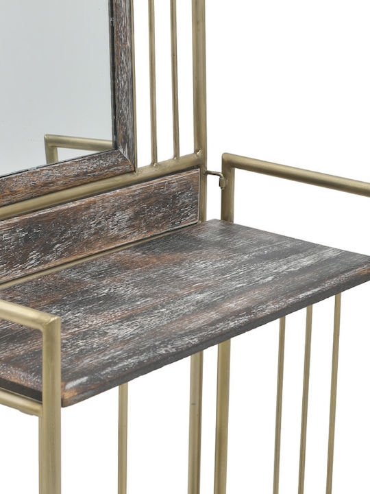 Console Table Wood & Metal with Mirror Χρυσή / Καφέ L69xW36xH184cm