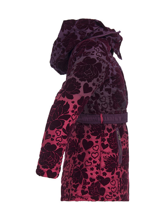 Kids' Casual Jacket Long with Hood Burgundy Sinita
