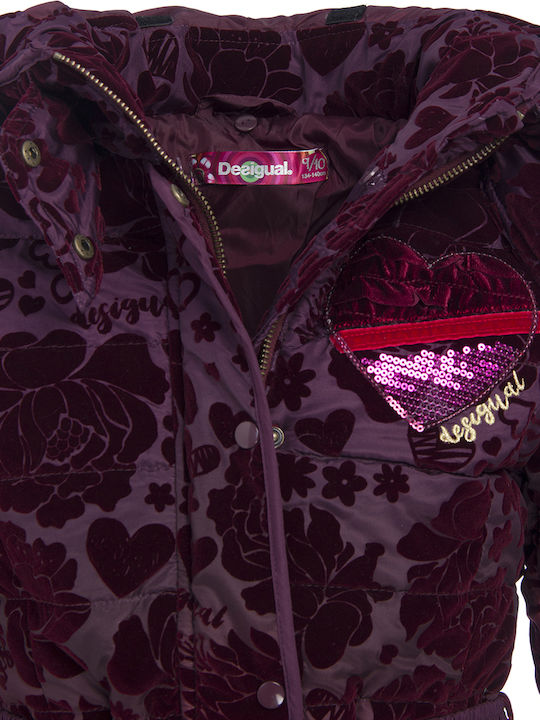 Kids' Casual Jacket Long with Hood Burgundy Sinita