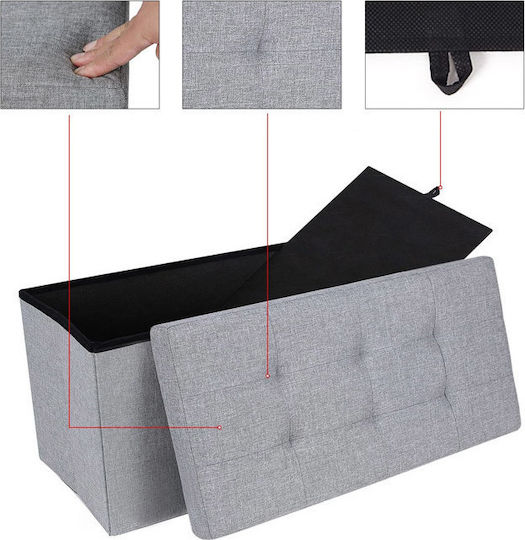 Taburet Cu Spațiu De Depozitare Tapițat Cu Țesătură Gri 76x38x38cm