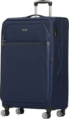 Diplomat Large Travel Suitcase Fabric Blue with 4 Wheels Height 78cm.