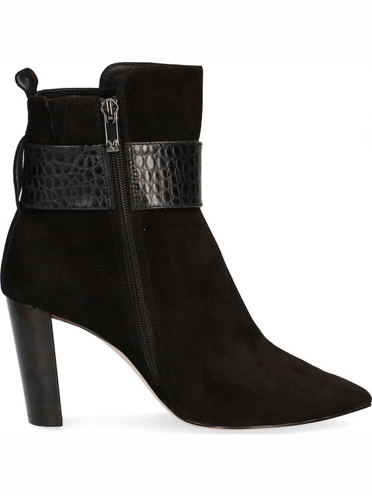 Caprice Leather Women's Ankle Boots with High Heel Black