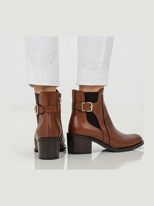 Leather Women's Chelsea Boots with Medium Heel Tabac Brown