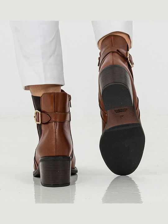 Leather Women's Chelsea Boots with Medium Heel Tabac Brown