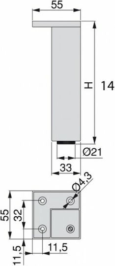 Emuca Μεταλλικό Πόδι Επίπλου 5.5x5.5x14cm Ασημί