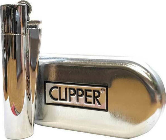Clipper Metall Feuerzeug Flamme in Silber Farbe