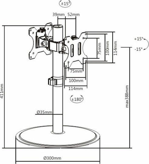 Brateck LDT40-T02 Επιτραπέζια Βάση για 2 Οθόνες έως 32" με Βραχίονα