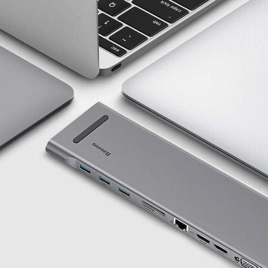 Baseus Enjoyment Series USB-C Stație de andocare cu HDMI 4K PD Ethernet și conexiune 3 monitoare Gri