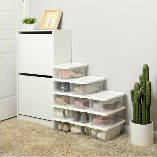 Songmics Kunststoff Aufbewahrungsbox mit Deckel Transparent 29.5x16.5x12.5cm 12Stück