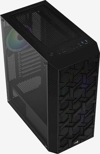 Aerocool Hive ARGB v1 Gaming Midi Tower Κουτί Υπολογιστή με Πλαϊνό Παράθυρο Μαύρο