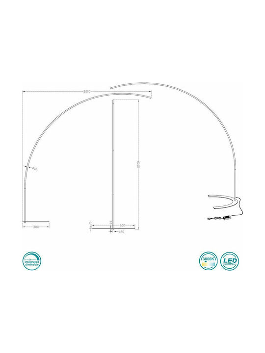 Trio Lighting Shanghai LED Stehleuchte H210xB65cm. mit Warmweißem Licht 1800lm Schwarz