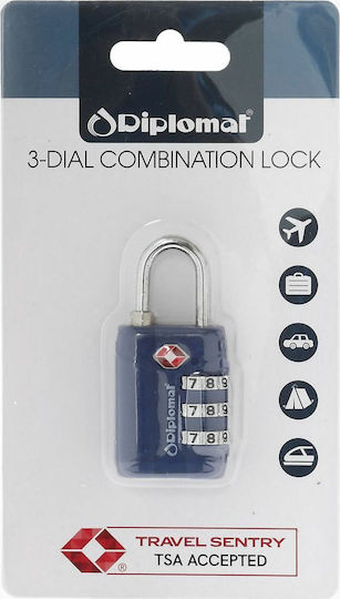 Diplomat ACLOCK3 Aluminum Padlock Brass Combination Diplomat Blue with TSA Certification Blue 1pcs