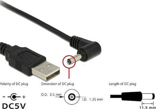 DeLock USB 2.0 Кабел USB-A мъжки - DC Черен 1.5м 83577