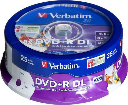 Verbatim Recordable DVD+R 8x Dual Layer 8.5GB Cake Box 25pcs