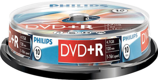 Philips Recordable DVD+R 16x 4.7GB Cake Box 10pcs