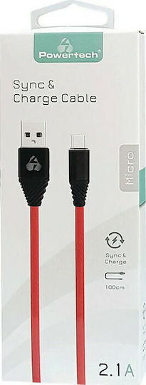 Powertech Плетена USB 2.0 до микро USB кабел Червен 1м (PTR-0011) 1бр